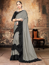 Grey Georgette Ruffle Frill Saree